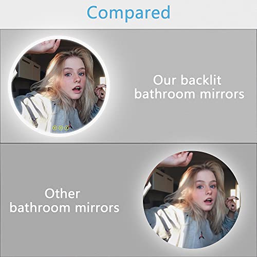 ICYWANG Bathroom LED Mirror Round 60cm Lighted Illuminated Backlit Light Up Mirror with Touch Switch Color Change Anti-Fog Wall Mounted