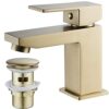 Luckyhome Basin Mixer Tap with Pop up Waste,Washroom Square Single Lever Chrome Brass Mixer Tap