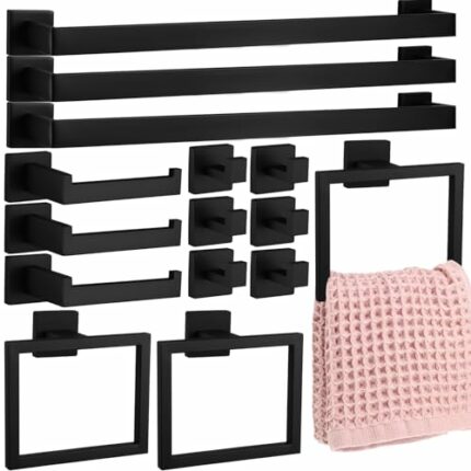 Gisafai 15 Pcs Bathroom Hardware Accessories Set, 23.6 Inch Bath Towel Bar Kit, Stainless Steel Bathroom Hardware Set, Towel Racks for Bathroom W