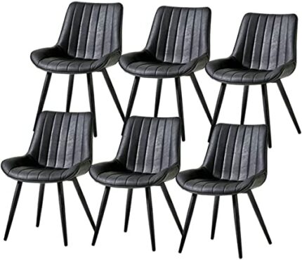 Kitchen Dining Room Furniture Chairs Kitchen PU Leather Dining Chairs Set Of 6,with Backrest and Padded Seat,Metal Legs Living Room Lounge Counte
