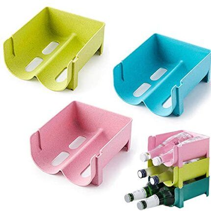 SDFAA 3 Pieces Plastic Stackable Wine Rack, Fridge Beer Holder, Stackable Bottle Rack, Plastic Freestanding Water Bottle Rack, Countertops, Refri