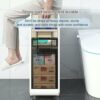 Slim Bathroom Storage Cabinet Free Standing Toilet Paper Holder with Slide Out Drawers and Casters