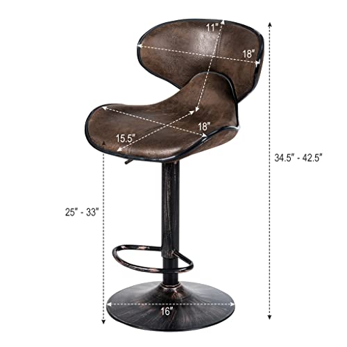 SDFGH Set of 2 Adjustable Bar Stools Swivel Bar Chairs with Back&Footrest Retro Brown
