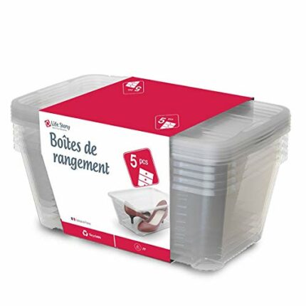 Life Story 5-Pack Shoe Storage Boxes with Lid, Transparent, Stackable Light Weight Organizer Boxes, 11L, 38 × 28 × 15 cm