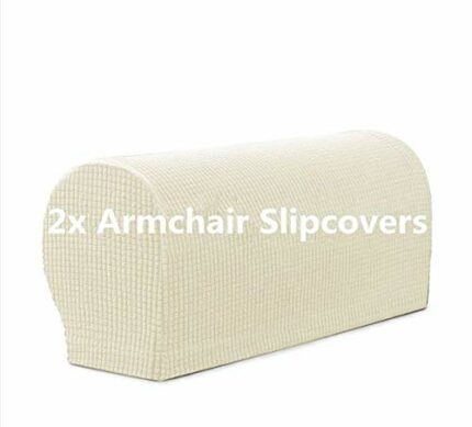 Arm Rest Covers Set, Pack of 2 Stretch Armchair Arm Covers Soft Polyester Arm Caps Non Slip Furniture Protector For Chair, Sofa, Couch (Ivory Whi