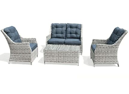 Homeflair 2 Seater Luxury Aluminium Frame Sofa Table Sets with 2 Chair Long Lasting Flexible White