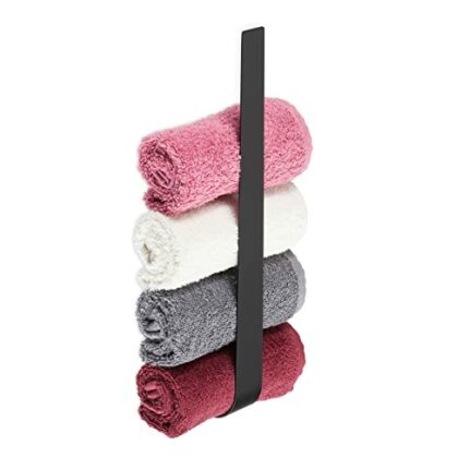 Relaxdays Towel Storage Rail for Bathroom, Stainless Steel, 36 cm, Without Drilling, Self-Adhesive to The Wall, Black, 100%