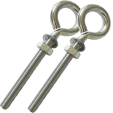 AIVOOF Hammock Hooks, 2Pack M10 Stainless Steel Heavy Duty Screw Eyes Bolt Eyebolt Eyelet Screws with Washer and Nuts for Yoga Hammock Swing Chai