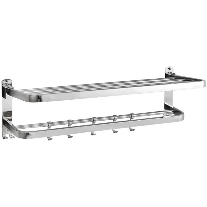 Towel Rack, Stainless Steel Bathroom Towel Rail with Double Towel Shelf, Towel Shower Holder, Wall-Mounted Self Adhesive Shower Shelf Organizer 5