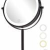 ALHAKIN Rechargeable Makeup Mirror with Lights, 8 inch 10x Magnifying Mirror with 3 Color Lights, Brightness Dimmable Lighted Makeup Mirror for D