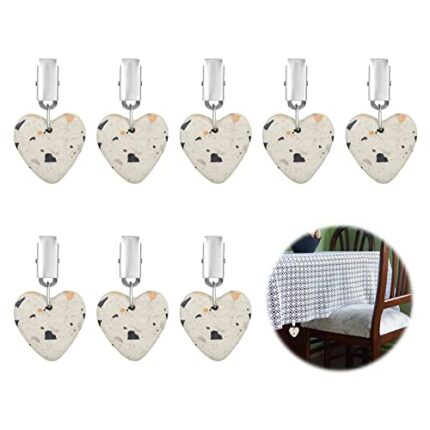 smtfcty 8Pcs Tablecloth Weights Clips Tablecloth Weights Hangers Heart Shape Stone Tablecloth Weights Pendants Metal Clip for Outdoor Picnic Fami