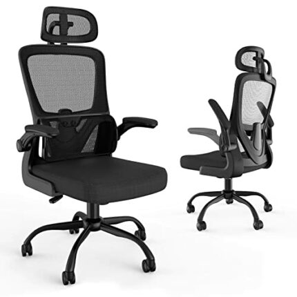 WELTOKE Home Office Desk Chair, Ergonomic Office Chair with Lumbar Support and Flip Up Arm, High Back Mesh Computer Chairs with Adjustable Headre