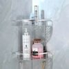 Laimew No Drill Bathroom Corner Shelves Aluminum Glossy Rustproof Adhesive Shower Shelf with Hooks