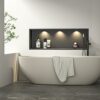 Bernkot Stainless Steel Shower Niche 36" X 12" Matte Black with Round Led Light No Tile Needed Wall Niche Recessed Shower Shelf for Bathroom Over
