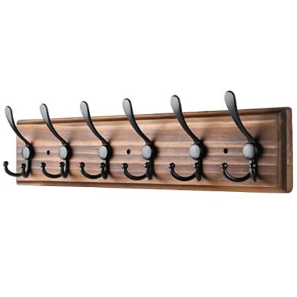 PHINGEER Coat Rack Wall Mount, Wooden Heavy Duty Coat Rack for Wall,6 Triple Coat Hanger Hooks for Hanging Coats,Jacket,Hat,Clothes (Brown, 6 Hoo