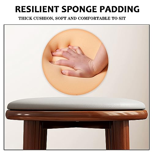 Wood Stools, Set of 1 Round Upholstered Backless Stackable Stool Chairs Seat for Dinning Kitchen Home Garden Living and Classroom