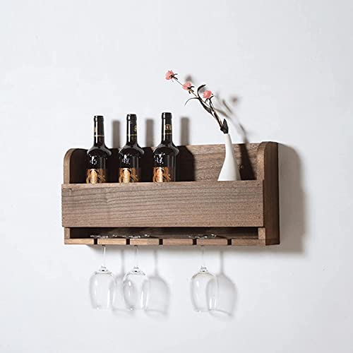 Wall Mounted Wine Rack Cabinet Wood , Rustic Wine Storage Rack Floating Wine Shelf Organizer Hanging Stemware Racks for Bars,Restaurants,Kitchens