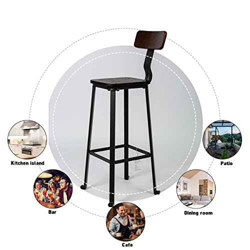 WALNUT 2pcs Counter Height Bar Stools with Backrest Industrial Vintage Barstools Tall Bar Chair for Bistro Pub Bar Patio