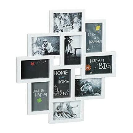 Relaxdays Collage Multi Frame, for 10 Photos, for Pictures 9 x 13 cm,Vertical & Horizontal Format, H x W 55 x 50 cm, White, One Size