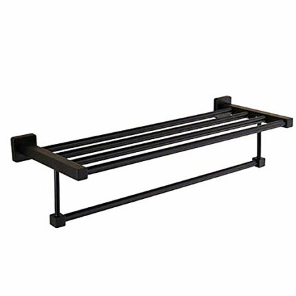 Towel Rack Wall Mounted Stainless Steel Double Layer Towel Shelf Bathroom Towel Rail Black Painted Surface Rustproof Towel Hanger Drilling Instal