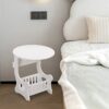 Hemore Small Side Table, 18inch PVC Wood Round 2 Tier Nightstand with Storage Shelf, Small Bedside Table, Sofa End Table for Bedroom Living Room