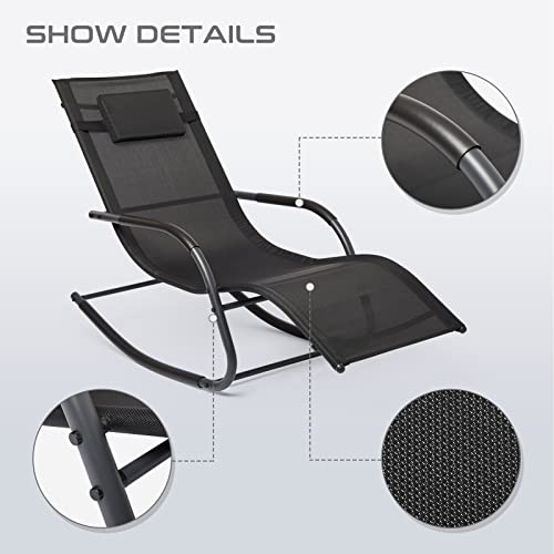 Mondeer Rocking, Textoline Sun Lounger Outdoor Relaxing Breathable Mesh Chair with Removable Headrest for Patio Rocker Pillow Garden Furniture, A