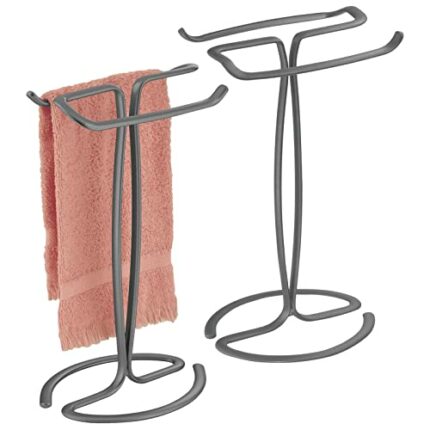 mDesign Standing Towel Rack – 2-Sided Small Towel Stand for Handtowels and Facecloths – Bathroom Towel Rack for Storing and Drying Towels – Set o