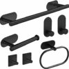 HASA Zone Black Bathroom Accessories Set of 7, 42 CM Towel Rail Wall Mounted, Towel Holders For Bathrooms Toilet Roll Holder Self Adhesive Hooks