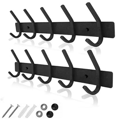GlazieVault Coat Racks for Wall - Stainless Steel Coat Hooks (2 Pack) - Heavy Duty Coat Hooks Wall Mounted - Black Wall Hanger Wall Hooks and Clo