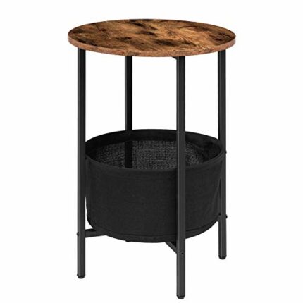 HOOBRO Round Side Table, Sofa End Coffee Drink Snack Table, Bedside Lamp Table with Removable and Washable Storage Basket, for Small Spaces, Livi