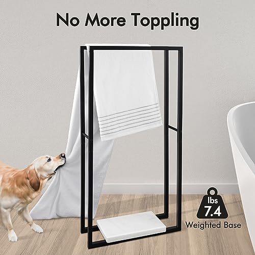KES Free Standing Towel Rail with Marble Base 97CM, Bathroom Towel Rack 2 Tier Towel Holder Towel Stand Matte Black, BTH502-BK