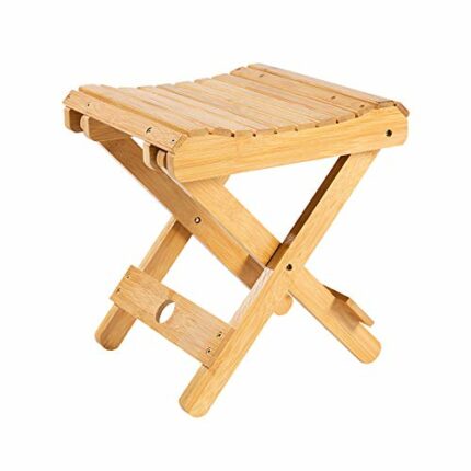 SANGDA Bamboo Folding Stool,Wood Bathroom Shower Stool Home Portable Folding Shower Seat Shaving Shower Foot Rest Collapsible Small Chair for Gar