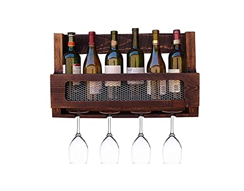 Stylish Simplicity Wine Rack Wall-Mounted Wine Rack and Glass Holder,Solid Wood Retro Home and Kitchen Bar Decoration Accessories, Pine Wood, Can