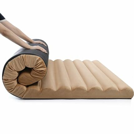 MeMoreCool Roll Up Floor Mattress, 10cm Thick Portable Futon Mattress, High Density Foam Foldable Mattress, Floor Lounger Pillow Guest Bed Sleep