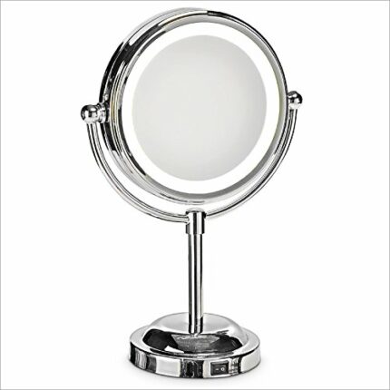 Relaxdays Illuminated Cosmetic Mirror Double-Sided Standard/Magnifying Ø: 15 cm