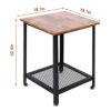 Ejoyous Industrial Nightstand Coffee Table, Modern Square End Table Coffee Table with Storage Grid Sturdy Wrought Iron Side Table for Bedroom Liv