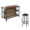 DINGZZ 3 Piece Kitchen Island Set with 2 Stools and 2 Shelves Faux Marble Dining Table Set