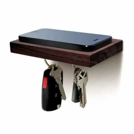 PLANK Wooden Floating Shelf for Mobiles with a Magnetic Underside for Keys - Walnut