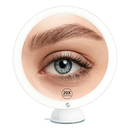 Beinocci 20x Magnifying Mirror with Light - 8'' Lighted Makeup Strong Magnification Portable Travel Suction Cup Easy Mounting LED Magnified for B