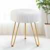 SCRIPTRACT Velvet Footrest Multifunctional Vanity Stool Ottoman Round Modern Upholstered Foot Stool - Golden Metal Leg - Dressing Table Stool, Sh