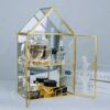 Smilkat Bathroom Wall Glass Cabinet for Perfume, Small Display Cabinets with Doors Storage Mounted, 2 Tiered Gold Curio Mirror Cosmetics Perfumes
