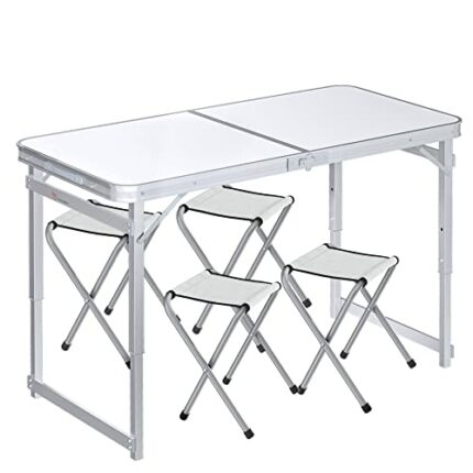 FrenzyBird 4-person Folding Picnic Table with 4 Chairs, Height Adjustable,Portable and Lightweight, for Outdoor,Camping,Picnic,BBQ,Party and Dini