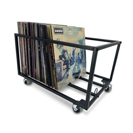 Vinyl Record Storage Holder With Wheels - Holds up to 100 LP - Album Holder Display Stand - Vinyl Record LP Storage organizer - Sturdy Metal Stru