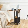 HOOBRO C Shaped Side Table, Sofa Side Table with Charging Station, Foldable Laptop Table for Sofa, 2 USB Ports and 2 AC Outlets, Bedside Table wi
