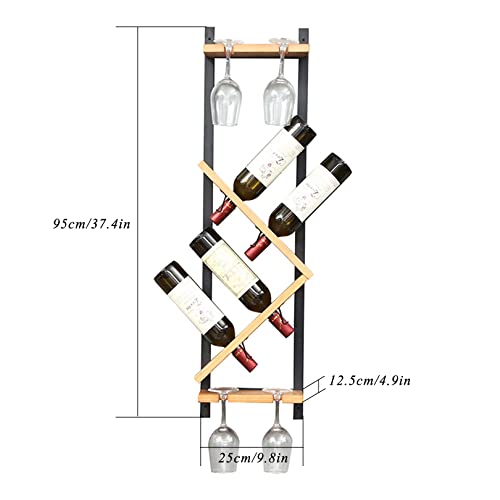 Rustic Wall Mounted Wood Vertical Wine Rack Holder Storage Display Shelf Organizer for 4 Bottles - Home, Kitchen, Dining Room Bar Decor - Wood
