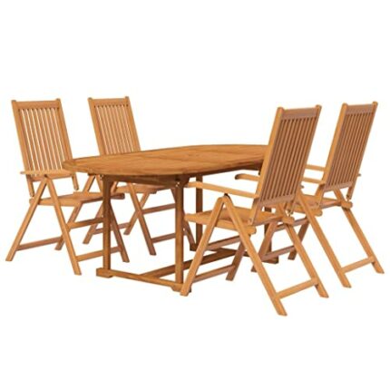 vidaXL Solid Wood Acacia Garden Dining Set 5 Piece Outdoor Furniture Wooden Dinner Table and Chair Balcony Terrace Yard Patio Dining Set