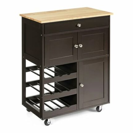 JJZXD Kitchen Carts Rolling Kitchen Island Serving Cart Storage Cabinet with Wine Rack