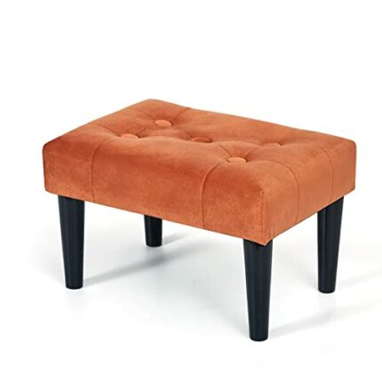 BRIAN & DANY Small Footstool Ottoman, Velvet Wooden Foot Stool Ottoman with Wood Legs, Sofa Footrest Extra Seating for Living Room Entryway Offic