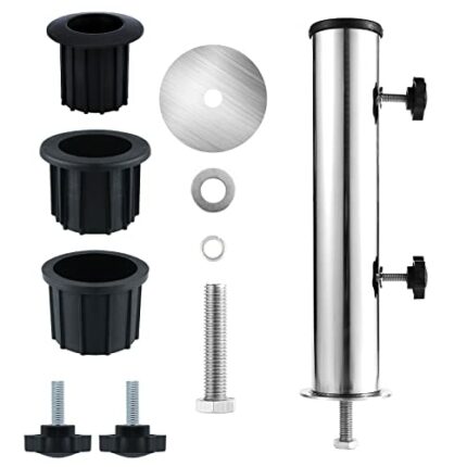 Umbrella Pole Mount Stand Tube Set, Outdoor Stainless Steel Parasol Base Holder PVC Insert Pipe Sleeve, Adjustable Patio Table Umbrella Stand Par