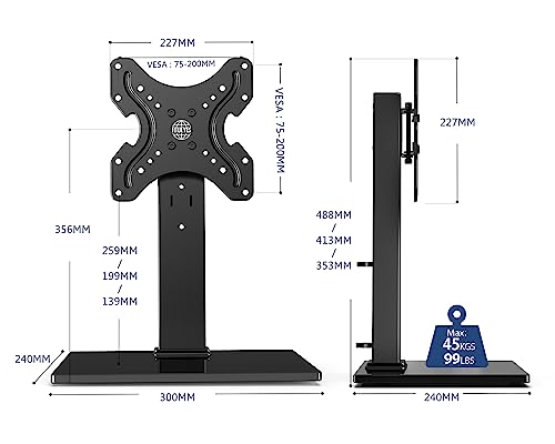 FITUEYES Universal TV Stand for 19-42" TVs,Tabletop TV Pedestal,Holds 45kgs,Swivel Height Adjustable,Black TT104001GB